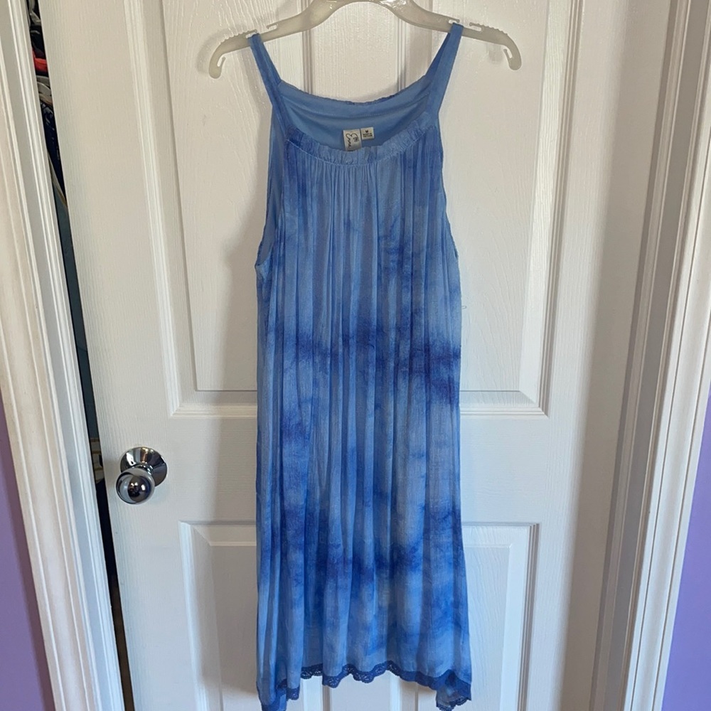 Blue high neck shift dress